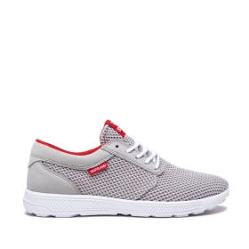 Supra Mens HAMMER RUN Low Top Shoes Lt. Grey/Risk Red/white | US-25632